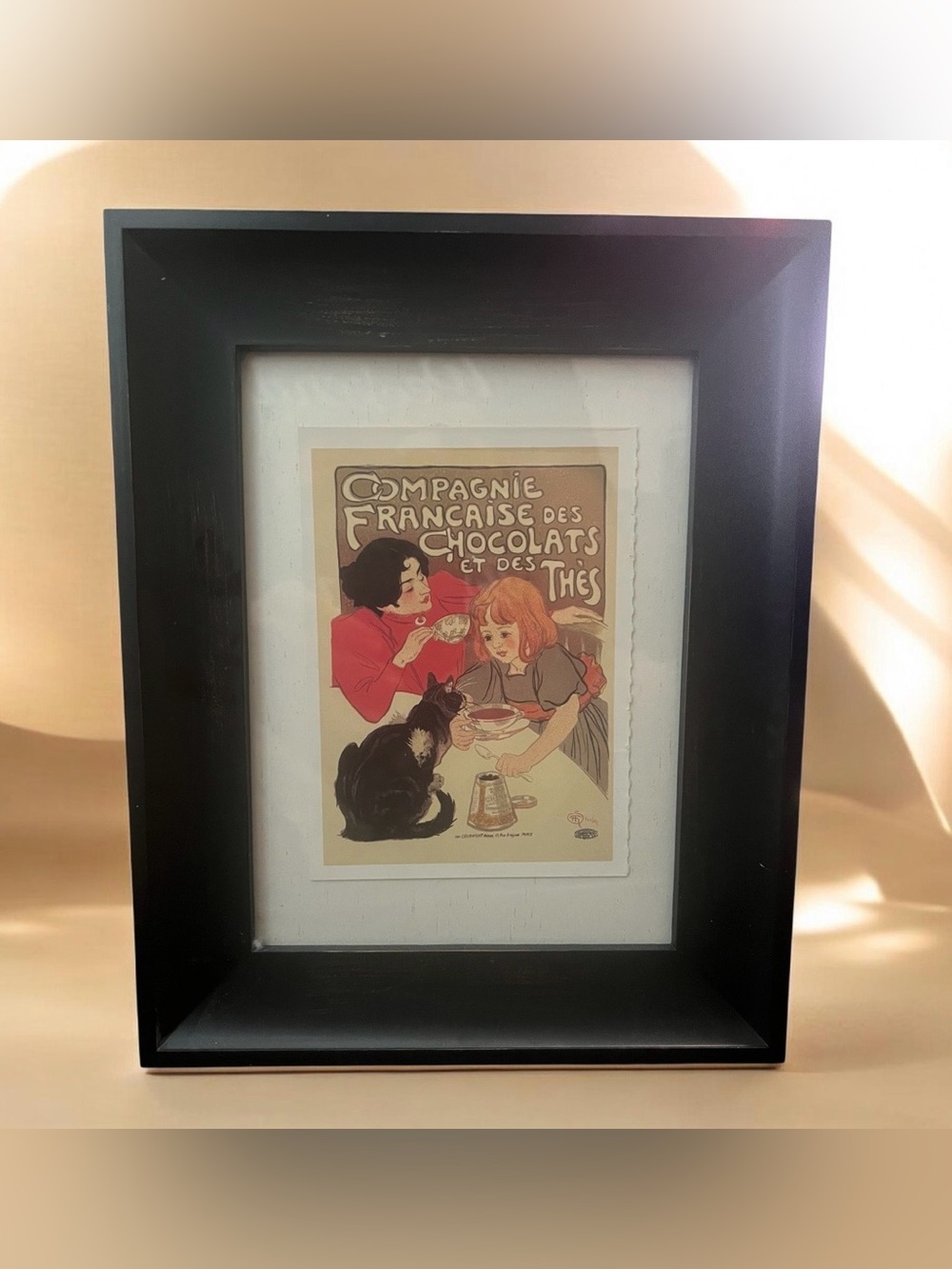 Vintage 1895, 1900 Framed lithograph by T.A. Steinlen for chocolate and tea.